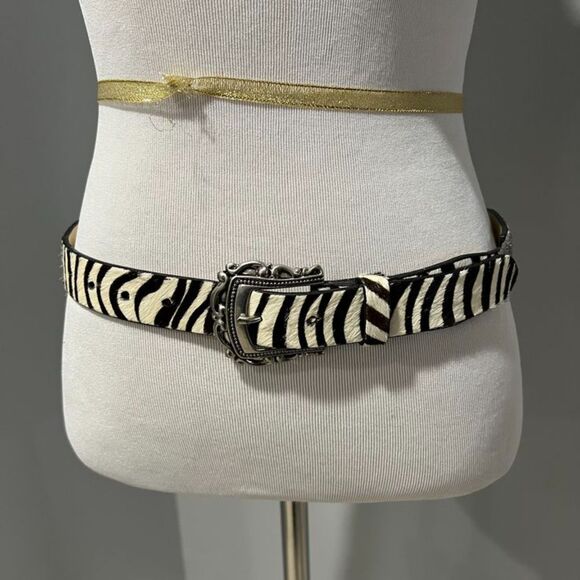 NWOT Topshop Zebra Haircalf Black White Silver-toned Buckle Leather Belt XS/S - Picture 7 of 11